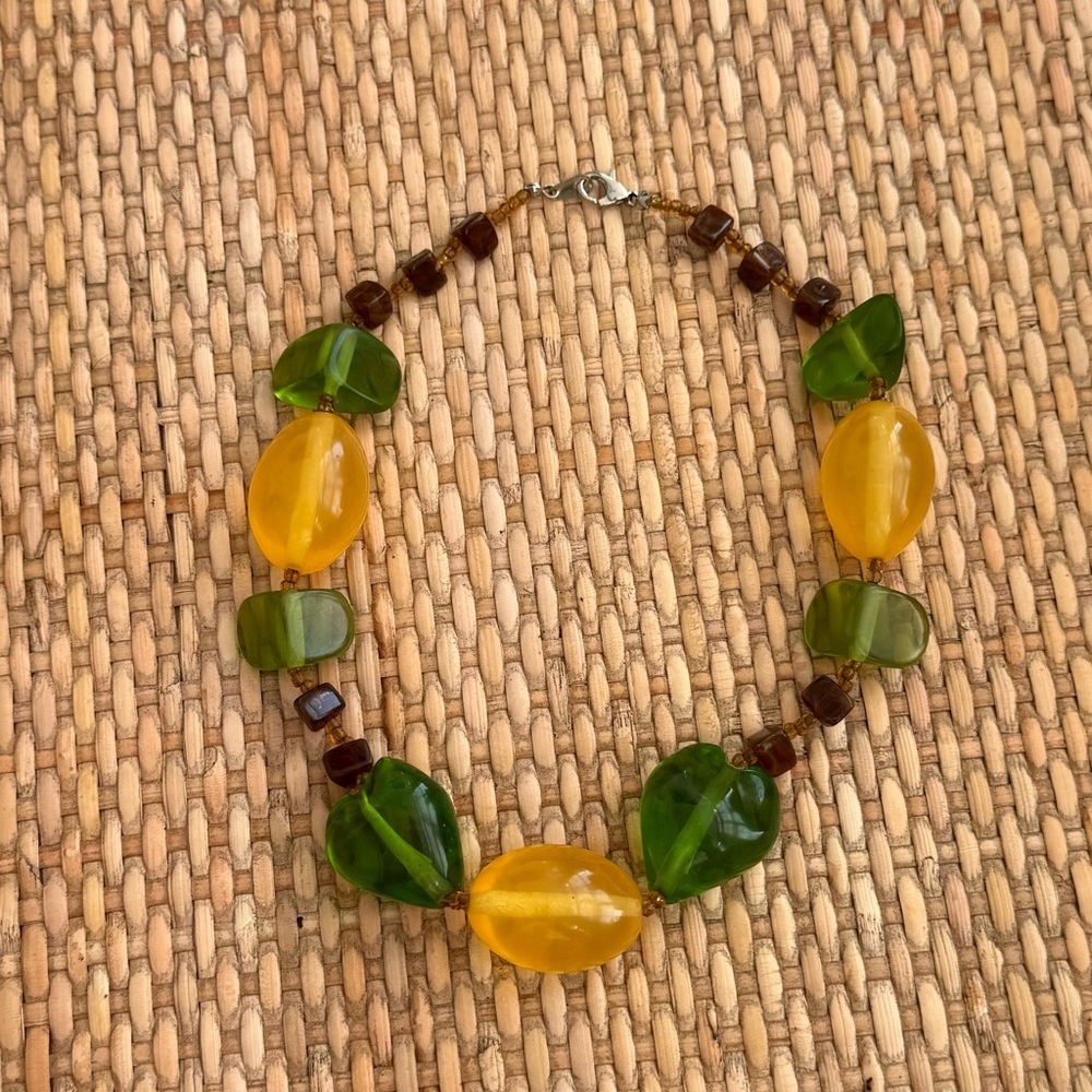 Vintage Chunky Green and Yellow Beaded Necklace